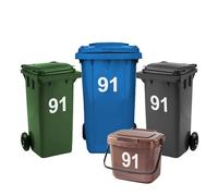 Rubigo Lot de 4 autocollants numérotés de 0 à 99 pour poubelles à roulettes, 17,5 cm, faciles à appliquer, autocollants en vinyle résistant aux intempéries (91)