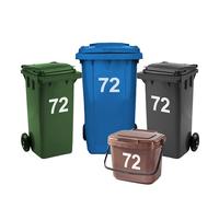 Rubigo Lot de 4 autocollants numérotés de 0 à 99 pour poubelles à roulettes, 17,5 cm, faciles à appliquer, autocollants en vinyle résistant aux intempéries (72)
