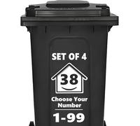 Rubigo - Lot de 4 autocollants numérotés 'Maison' en vinyle résistant aux intempéries, taille 16 cm x 19 cm, pour poubelles à roulettes, noir