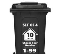 Rubigo Lot de 4 autocollants numérotés pour poubelles à roulettes de 1 à 99 - 15 cm - Motif Happy House - Facile à appliquer - Vinyle autocollant résistant aux intempéries - Noir (10)