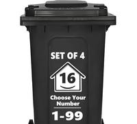 Rubigo Lot de 4 autocollants numérotés pour poubelles à roulettes de 1 à 99 - 15 cm - Motif Happy House - Facile à appliquer - Vinyle autocollant résistant aux intempéries - Noir (16)
