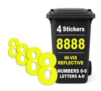 Rubigo Lot de 4 autocollants réfléchissants haute visibilité pour poubelles à roulettes - 0 à 9, lettres A-D, 17 cm, autocollants réfléchissants en vinyle jaune fluo à coller sur les chiffres (8)