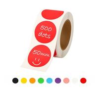 Rubigo Lot de 500 autocollants ronds de couleur - 50 mm - 10 couleurs, inscriptibles et durables - pour impression thermique, déménagement, entrepôt, travaux manuels (rouge vif)