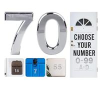 Rubigo Numéros de porte effet chromé 7,6 cm 0-99 à coller sur numéro de porte, numéros de maison ABS auto-adhésifs argentés 3D pour portes, boîtes aux lettres, chambres d'hôtel (70)