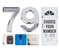 Rubigo Numéros de porte effet chromé 7,6 cm 0-99 à coller sur numéro de porte, numéros de maison ABS auto-adhésifs argentés 3D pour portes, boîtes aux lettres, chambres d'hôtel (79)