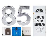 Rubigo Numéros de porte effet chromé 7,6 cm 0-99 à coller sur numéro de porte, numéros de maison ABS auto-adhésifs argentés 3D pour portes, boîtes aux lettres, chambres d'hôtel (85)