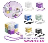 Rubik's Cube en forme de boîte à médicaments de grande capacité, petit organisateur Portable scellé résistant à l'humidité pour les fournitures de médicaments de sept jours Jaune