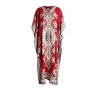 RubinaKapoor RK Essentials | Tribal Imprimer Ethnique Longue Kaftan | Grande Taille (Rouge)