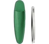 Rubis Pince à épiler - Pince à épiler oblique dans un étui en cuir vert - Pince à épiler professionnelle pour l'épilation des sourcils