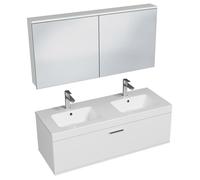 RUBITE Meuble salle de bain double vasque 1 tiroir couleur - Blanc, Modèle - largeur 120 cm + miroir armoire