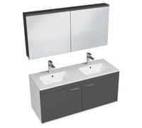 RUBITE Meuble salle de bain double vasque 2 portes couleur - Anthracite, Modèle - largeur 120 cm + miroir armoire