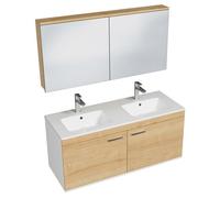 RUBITE Meuble salle de bain double vasque 2 portes couleur - Chêne Modèle - largeur 120 cm + miroir armoire