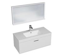 RUBITE Meuble salle de bain simple vasque 1 tiroir couleur - Blanc, Modèle - largeur 100 cm + miroir cadre