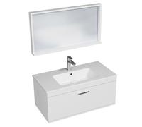 RUBITE Meuble salle de bain simple vasque 1 tiroir couleur - Blanc, Modèle - largeur 90 cm + miroir cadre