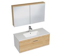 RUBITE Meuble salle de bain simple vasque 1 tiroir couleur - Chêne, Modèle - largeur 100 cm + miroir armoire