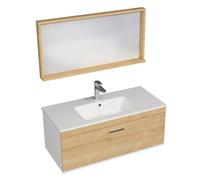 RUBITE Meuble salle de bain simple vasque 1 tiroir couleur - Chêne, Modèle - largeur 100 cm + miroir cadre