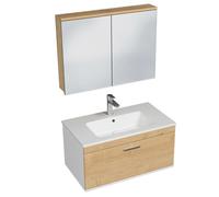 SANIVERRE RUBITE Meuble Salle de Bain Simple Vasque 1 tiroir Chêne Largeur 80 cm + Miroir Armoire