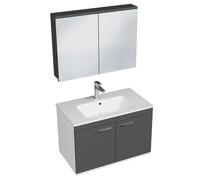 RUBITE Meuble salle de bain simple vasque 2 portes couleur - Anthracite, Modèle - largeur 80 cm + miroir armoire