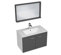 RUBITE Meuble salle de bain simple vasque 2 portes couleur - Anthracite, Modèle - largeur 80 cm + miroir cadre
