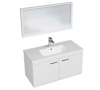 RUBITE Meuble salle de bain simple vasque 2 portes couleur - Blanc Modèle - largeur 100 cm + miroir cadre