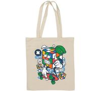 Rubix Cube Skater Rad Puzzle Funny Skater Art Sac fourre-tout en coton naturel Blanc