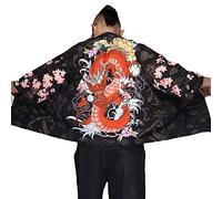 Rubruan Cardigan d'été pour homme - Vêtement traditionnel japonais Haori - Robe taoïste à manches longues - Style chinois - Cape - Chemise de nuit - Peignoir de nuit, dragon, taille unique