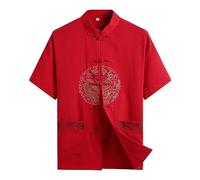 Rubruan Chemise à manches courtes pour homme - Vêtement traditionnel chinois - T-shirt d'été - Kung Fu Tai Chi - Vêtement d'entraînement brodé à manches courtes pour homme, rouge, M