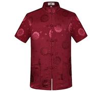 Rubruan Chemise d'été chinoise style Tang - Costume traditionnel pour homme Tangzhuang Chemise de loisirs T-shirt Arts martiaux Kung Fu Tai Chi Vêtements d'entraînement à manches courtes Uniforme,