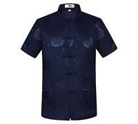 Rubruan Chemise d'été chinoise style Tang - Costume traditionnel pour homme Tangzhuang Chemise de loisirs T-shirt Arts martiaux Kung Fu Tai Chi Vêtements d'entraînement à manches courtes Uniforme,