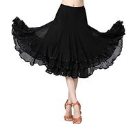 Rubruan Jupe de danse latine pour femme - Danse latine valse Tango Jazz Salsa Rumba Modern Dance Performance Party Costume Extensible Jupe Midi Robe de danse pour femmes et filles, Noir , taille