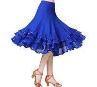 Rubruan Jupe de danse latine pour femme - Danse latine valse Tango Jazz Salsa Rumba Modern Dance Performance Party Costume Extensible Jupe Midi Robe de danse pour femmes et filles, bleu, taille unique