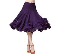 Rubruan Jupe de danse latine pour femme - Danse latine valse Tango Jazz Salsa Rumba Modern Dance Performance Party Costume Extensible Jupe Midi Robe de danse pour femmes et filles, Violet, taille
