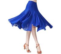Rubruan Jupe de danse moderne pour femme - Danse latine valse Tango Jazz Salsa Rumba Latin Performance Party Costume extensible Jupe midi gaze Robe de danse pour femmes et filles, bleu, taille unique