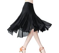 Rubruan Jupe de danse moderne pour femme - Danse latine valse Tango Jazz Salsa Rumba Latin Performance Party Costume extensible Jupe midi gaze Robe de danse pour femmes et filles, Noir , taille unique