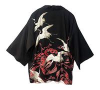 Rubruan Kimonos japonais pour femme - Costume traditionnel Haori - Robe Tokyo Harajuku - Motif de grues - Veste antique - Chemise de nuit - Peignoir de nuit, Grue rouge, taille unique