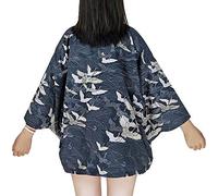 Rubruan Kimonos japonais pour femme - Robes traditionnelles Haori Costume de style Harajuku à Tokyo avec motif de dragon et de grue antique - Veste de nuit Peignoir de bain Vêtement de nuit, bleu