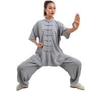 Rubruan Survêtement de Tai Chi pour femme et homme - Arts martiaux chinois traditionnels Taiji Kung Fu Qi Gong Wing Chun Wushu Printemps Été Entraînement Unisexe Uniforme à manches courtes, gris, L