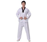 Rubruan Taekwondo Combinaison en coton uniforme - Arts martiaux - Judo Aikido Keikogi Karaté Kung Fu Training Compétition Vêtements Veste Pantalon Ensemble pour hommes, femmes et enfants, Blanc., 160