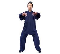 Rubruan Tai Chi Uniforme Costume - Arts Martiaux Chinois Kung Fu Wing Chun Shaolin Survêtement Unisexe Taoïste Dao Vêtements Veste Pantalon - Chanvre, bleu marine, S