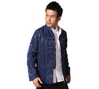 Rubruan Veste chinoise double face pour homme - Arts martiaux traditionnels Kung Fu Tai Chi Uniforme à manches longues vêtements vêtements vêtements décontractés pour hommes, Bleu/argenté, M