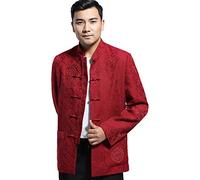 Rubruan Vêtements chinois Veste Homme - Traditionnel Classique Tangzhuang Costume Arts Martiaux Kung Fu Uniforme Manches Longues Tissu épais Col montant Printemps Automne Hiver pour Hommes, rouge, L