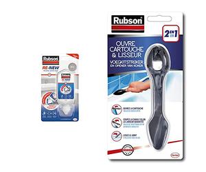 Rubson 2217281 Renew Sanitaire Vos Joints comme Neufs, Mastic B&C Pure RE-New Gris Tube 100ml & 1793575 Produits de service Maison Saine Cutter & Lisseur Skinpack