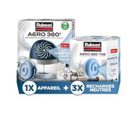 Rubson Aero 360°, 1 Déshumidificateur d'air 20 m²+ 3 Recharges 450g | Absorbeur d'humidité, Neutralise odeurs et moisissures, Purifie, Sans électricité, Recharge dure 3 mois, Pièce jusqu'à 20m²