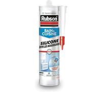 Rubson Bain & Cuisine Mastic Silicone Anti-Moisissures Transparent, mastic sanitaire à base de silicone, mastic étanche renforcé en antifongique, 280 ml