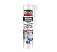 Rubson | Joint Périphérique Douche & Carrelage Gris (cartouche de 300ml) - Mastic silicone neutre nouvelle génération multi-matériaux - Mastic étanche avec formule sans odeur
