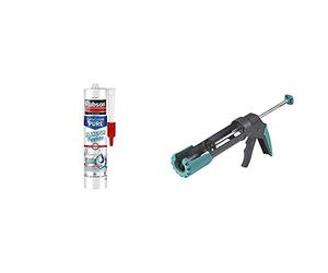 Rubson Mastic Bain & Cuisine Blanc Pur Hygiène, mastic étanche et anti-moisissures à base de silicone, 280 ml & Wolfcraft 4352000 Pistolet à cartouche mécanique mg 200 ergo, Vert