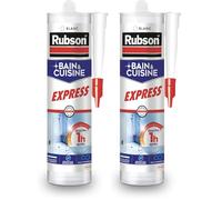Rubson Mastic Bain & Cuisine Express, Joint silicone longue durée résistant aux moisissures, Mastic sanitaire étanche facile d’utilisation séchage en 1h, blanc, 280 ml (Lot de 2)