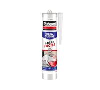 Rubson Mastic Bain & Cuisine Lisse Facile Blanc (cartouche de 280 ml) - silicone renforcé en antifongique - sanitaire à utiliser et à lisser