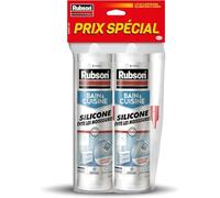Rubson - Mastic Bain & Cuisine Pure Silicone Anti-Moisissures Blanc, mastic sanitaire à base de silicone, étanche renforcé en antifongique, lot de 2 cartouches 280 ml