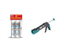 Rubson Mastic Bain & Cuisine Pure Silicone Anti-Moisissures Blanc, mastic sanitaire & wolfcraft 4352000 - Pistolet à Cartouche Mécanique MG 200 ERGO - Cartouches de 310 ml - Pression de 130 kg